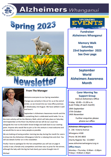 Alzheimers Whanganui Spring Newsletter Thumbnail Image