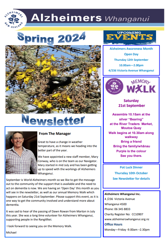 Alzheimers Whanganui Spring Newsletter 2024 Thumbnail Image