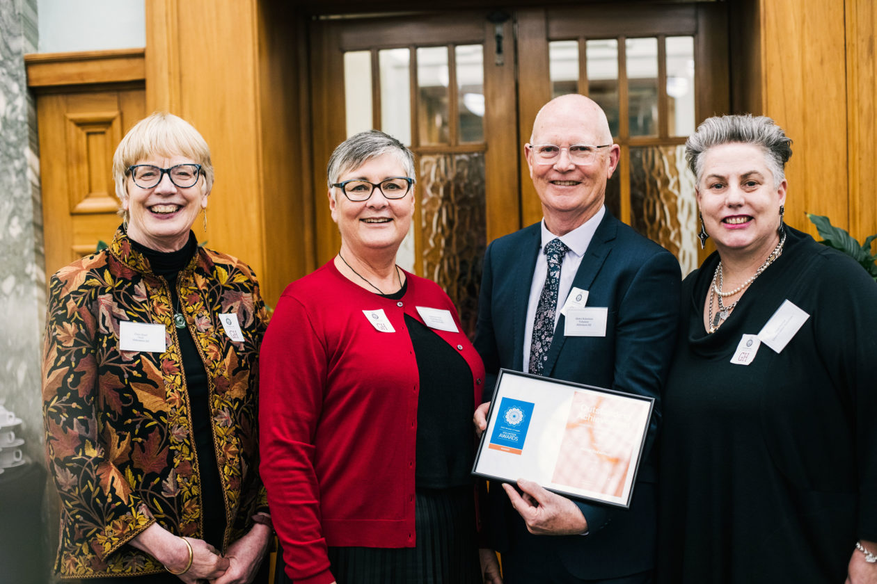 Alzheimers Chair Clare Hynd (left), CEO Catherine Hall, award recipient and volunteer Alister Robertson, and Fiona Parrant.