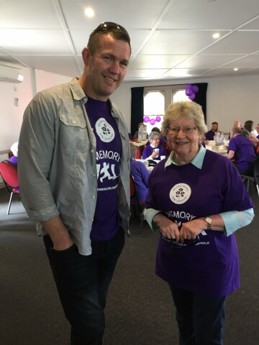 Former All Black captain Ruben Thorne with a volunteer at a Nelson/Tasman Memory Walk (supplied)